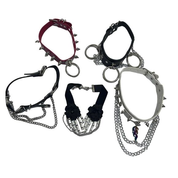 Gothic Rock Punk Faux Leather Chokers 5 Lot Necklace Whimsygoth Fairycore Witchy - Picture 3 of 10